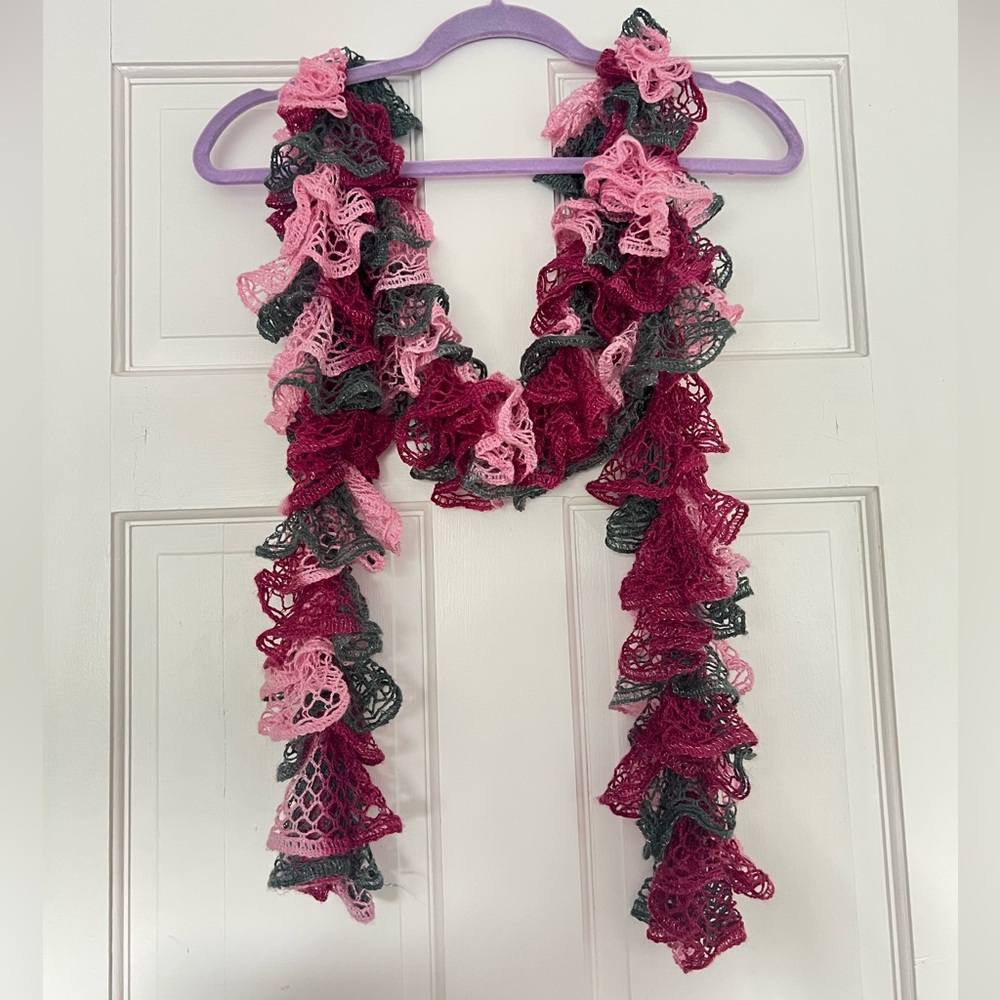 Handmade pink ruffle scarf - incredibly cute decorative scarf - great condition